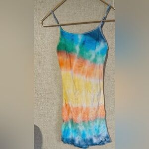 No Boundaries Tie-Dye dress in Blue, Green, Orange, Yellow. Fits like an x-small